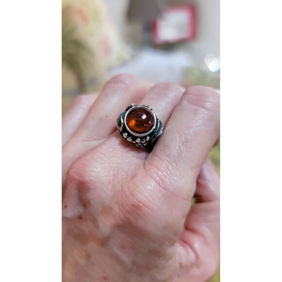 Artisan crafted Amber gemstone cabochon Ring  Sterling Silver 925 Vintage 7.75-8 - Picture 5 of 14